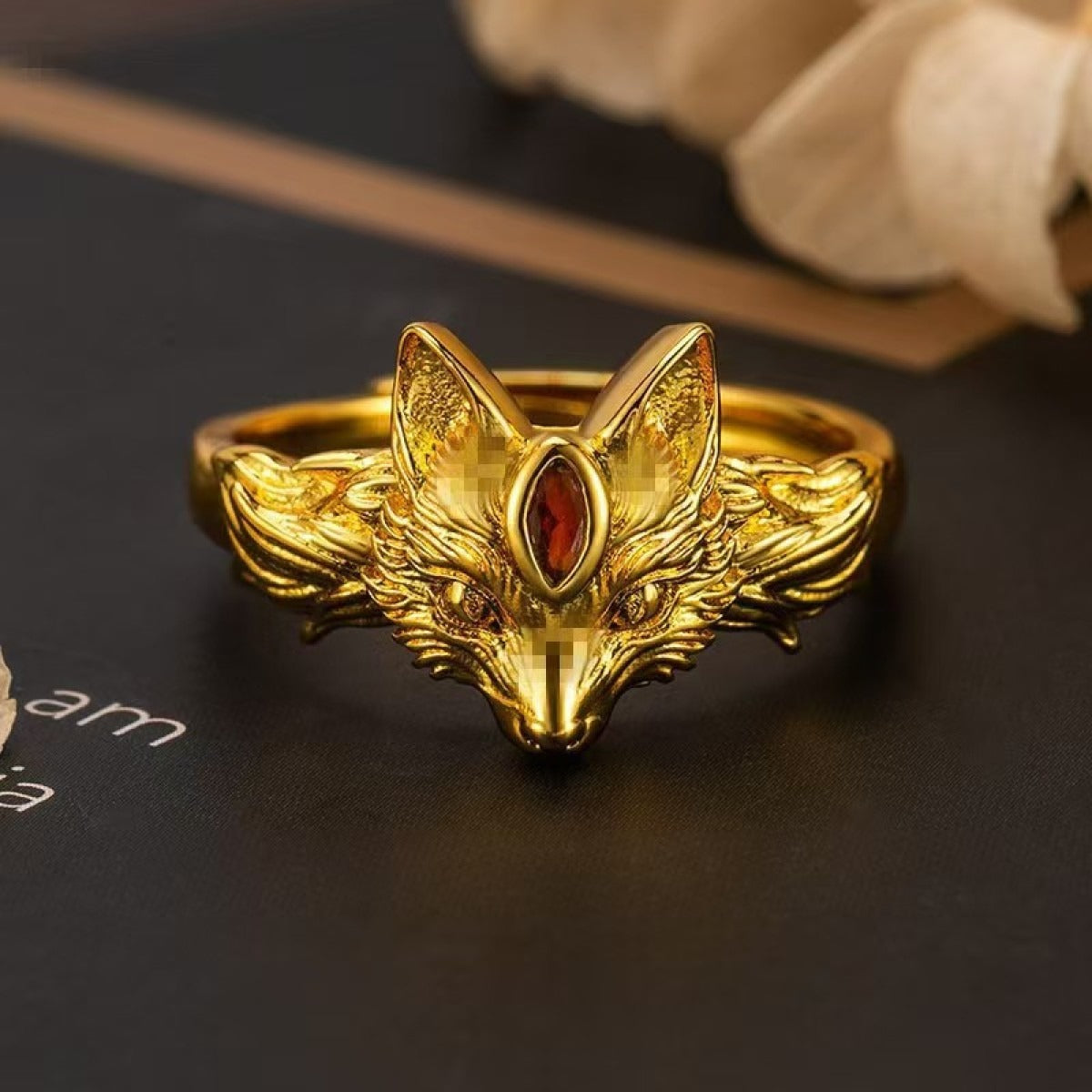 Red Crystal Golden Fox Ring