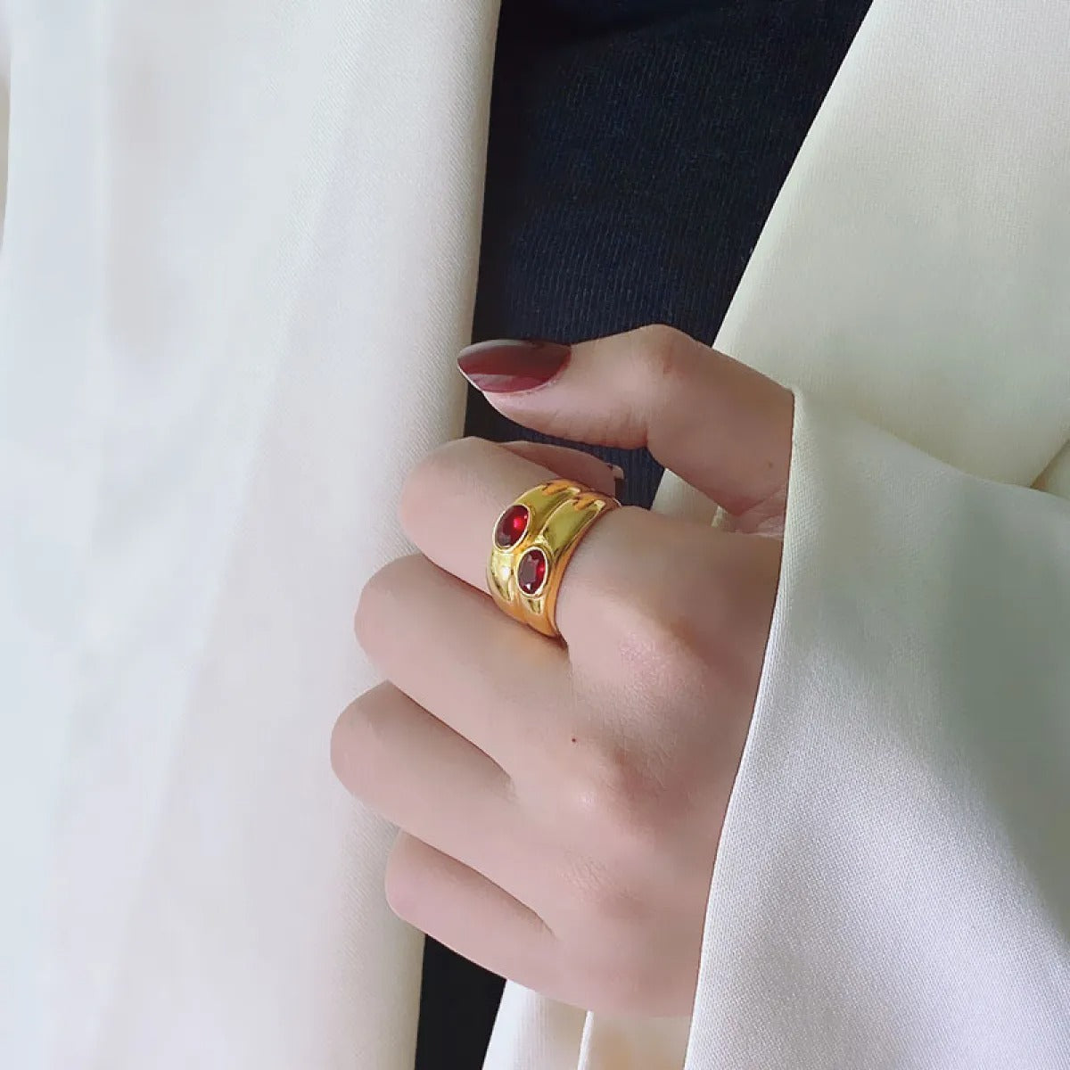 Red Stone Gold Forged Ring