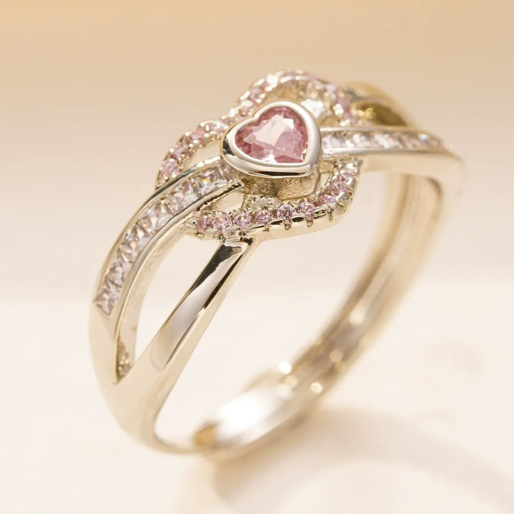Heart Rose Crystal Gold Ring