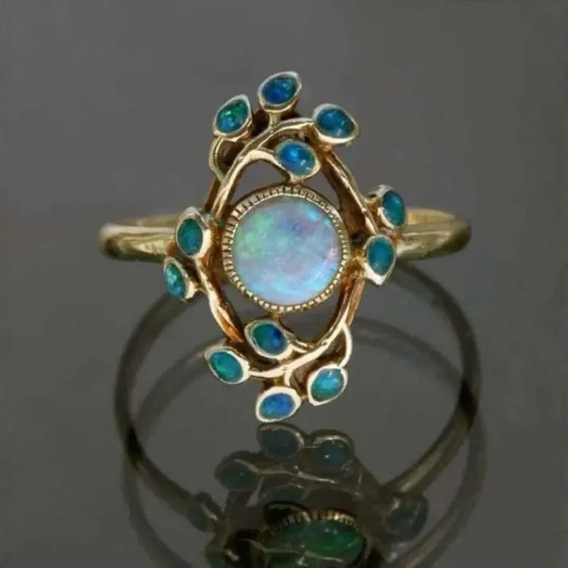 Blue Ring Vintage Crystals And Opal