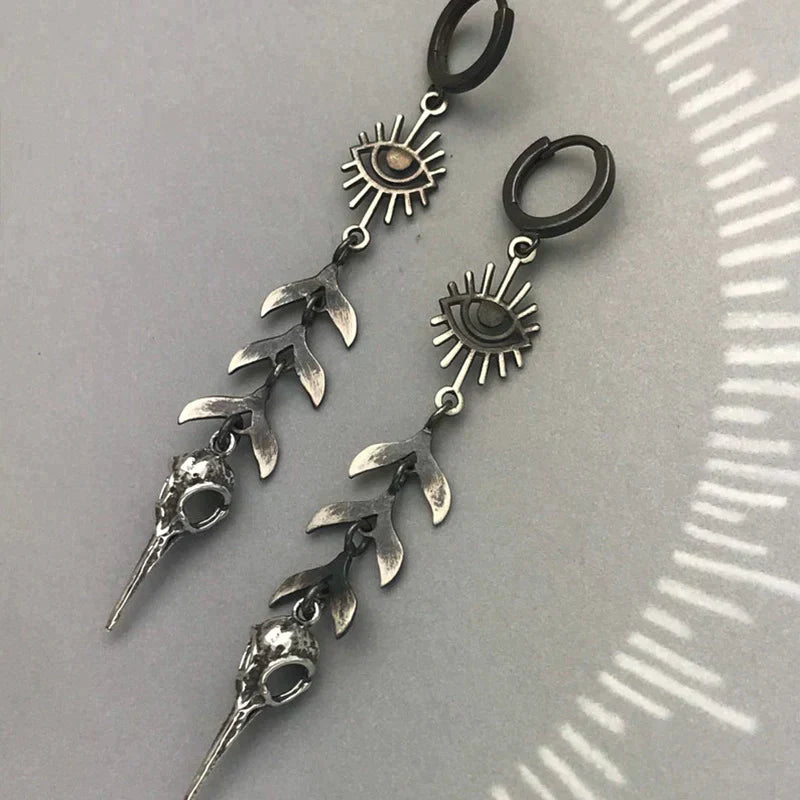 Boho Mask Pendant Earrings In Silver