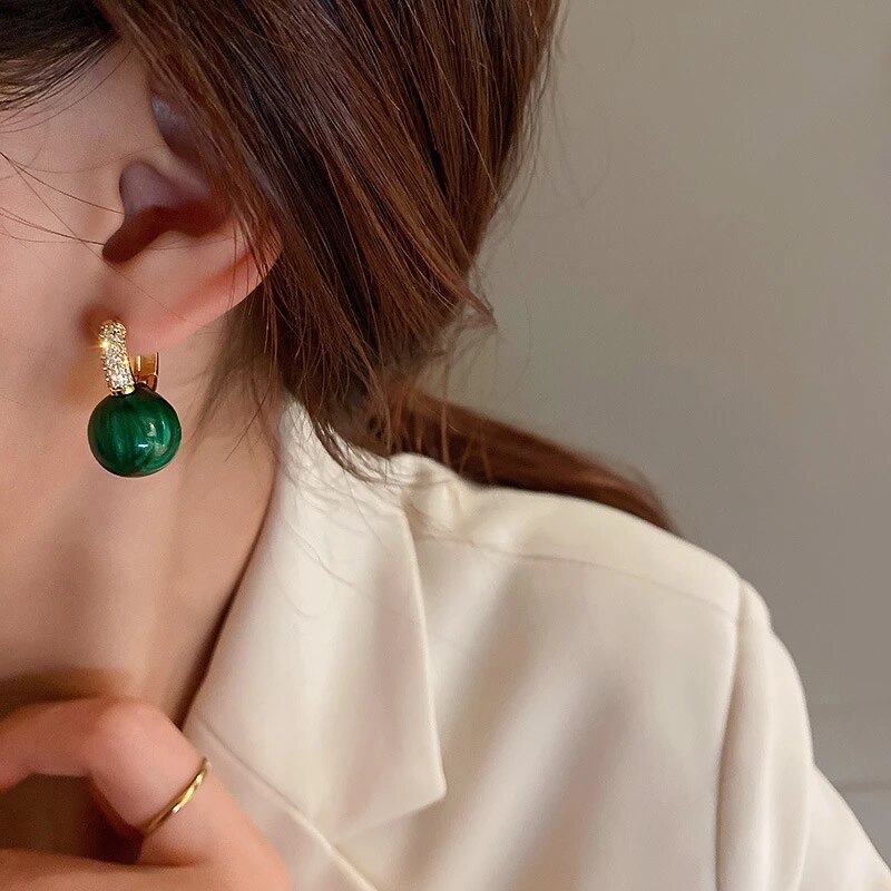 Green Pearl Earrings In Gold