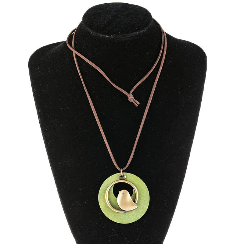 Vintage Boho Green Bird Necklace