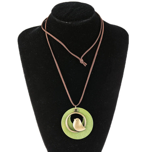 Vintage Boho Green Bird Necklace