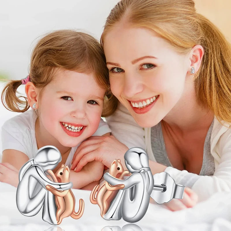 Silver And Gold Two-Tone Cat Hug Earrings