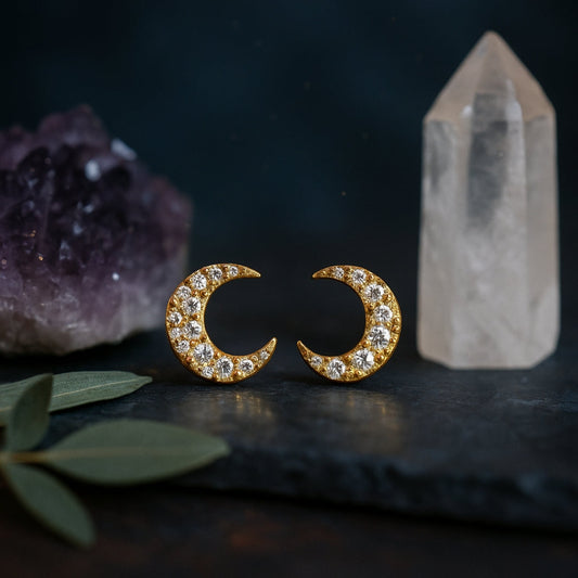 Celestial Moon Stud 14K Gold Earrings