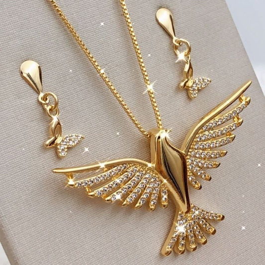 Angel Wings Necklace & Earrings Set