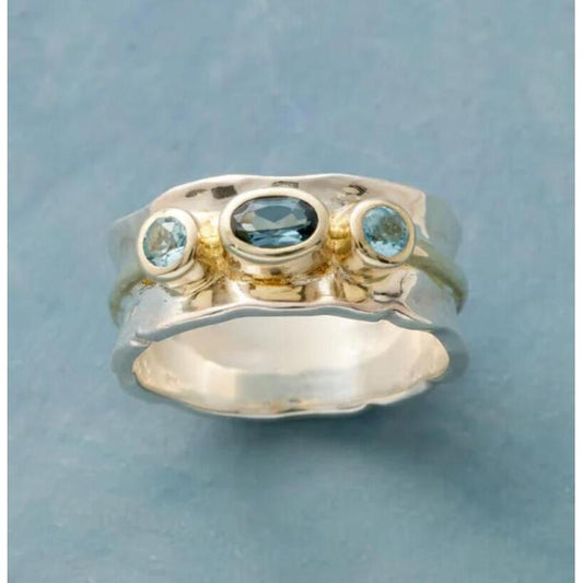 Vintage Gold & Silver Turquoise Crystal Ring