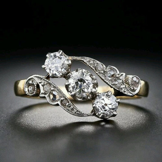 Vintage White Zirconia Wavy Open Ring