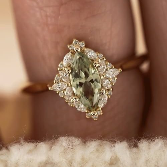 Olive Marquise Halo Ring