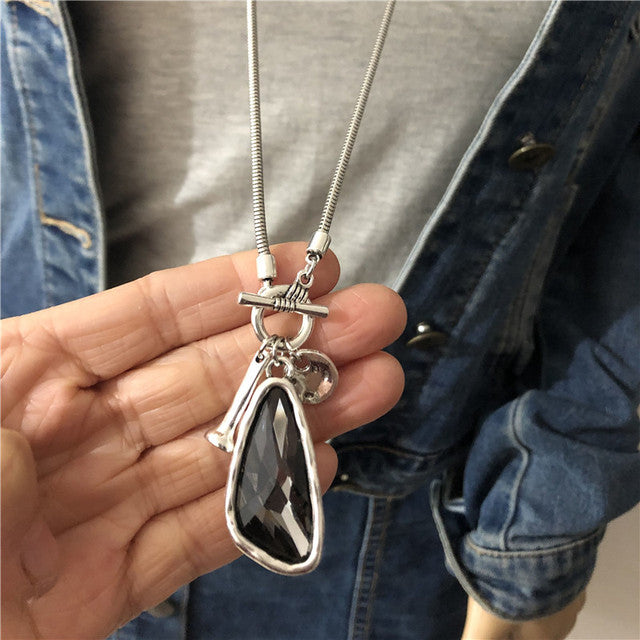 Crystal Stone Pendant In Silver