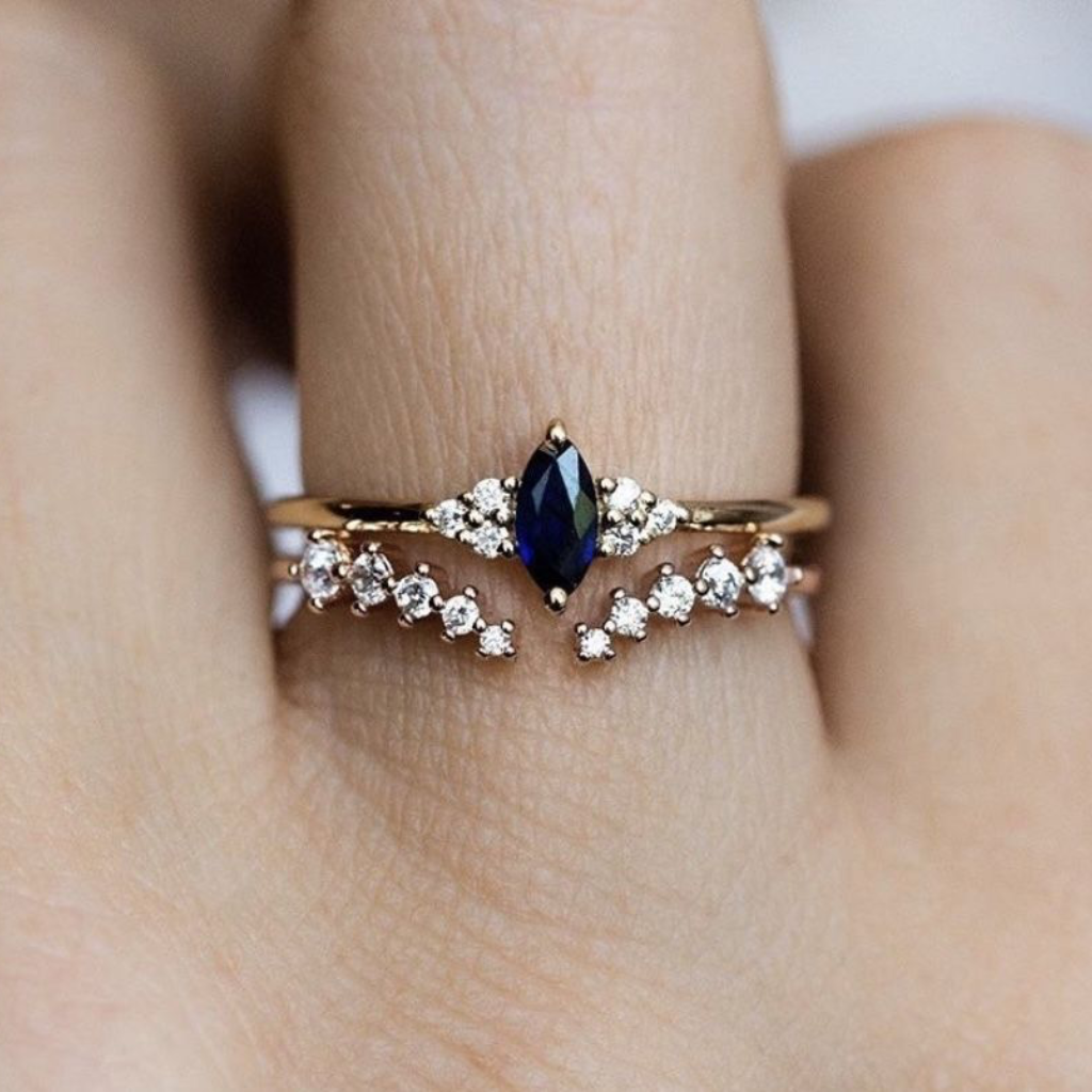 Midnight Marquise Duo Ring Set