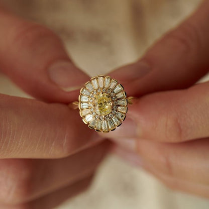 Rounded Mandala Yellow Crystal Ring