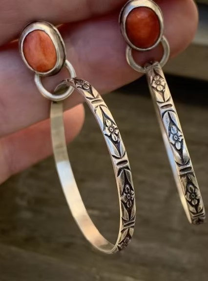 Vintage Coral Stone Dangling Earrings