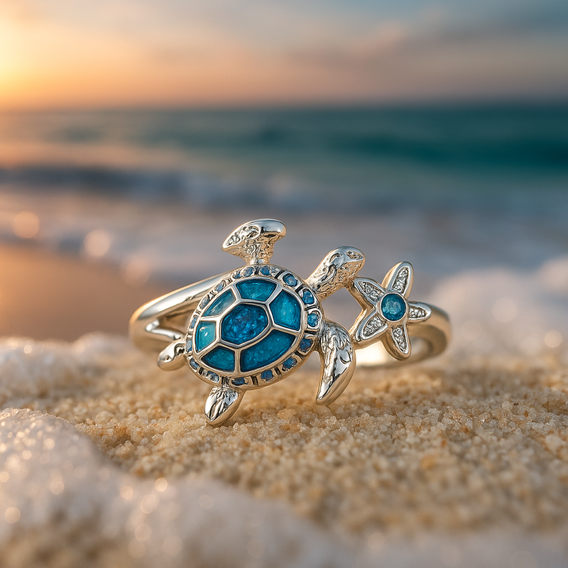 Blue Opal Turtle Silver Ring