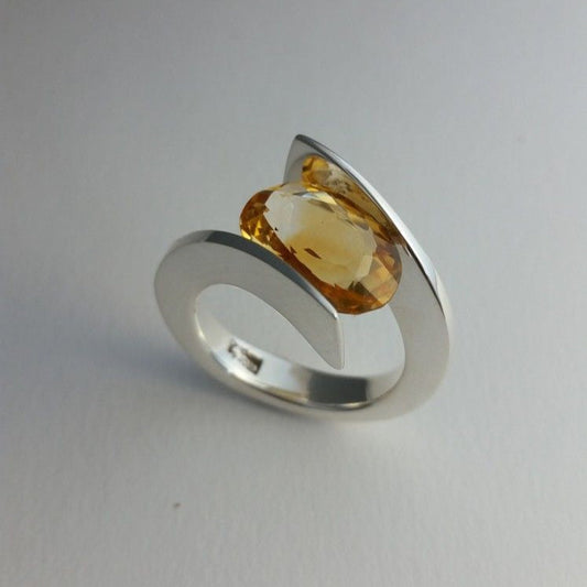 Irregular Orange Glass Silver Ring