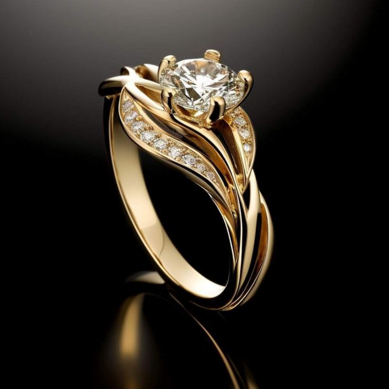 Golden Wave Solitaire Ring