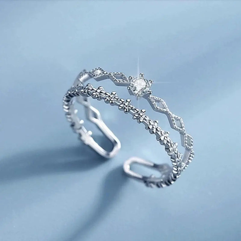 Elegant Adjustable Silver Zirconia Ring
