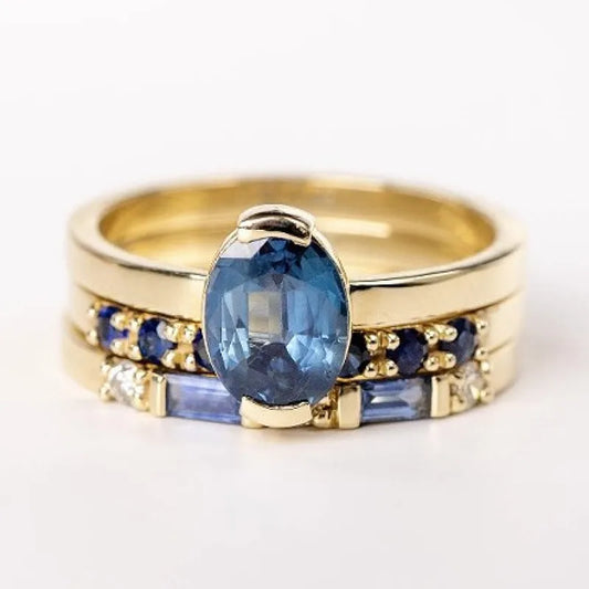 Vintage Blue & Zirconia Ring Set