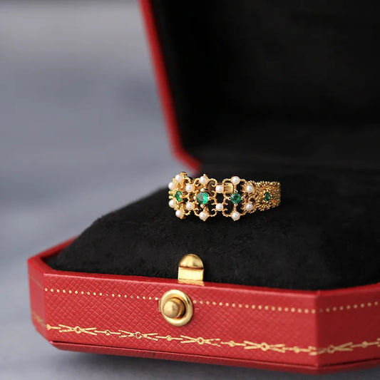 Georgian Pearl Green Ring