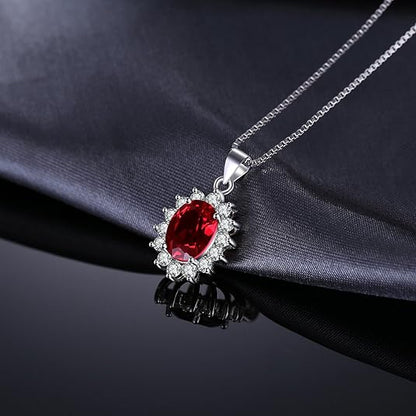 Ruby Halo Necklace - White Gold