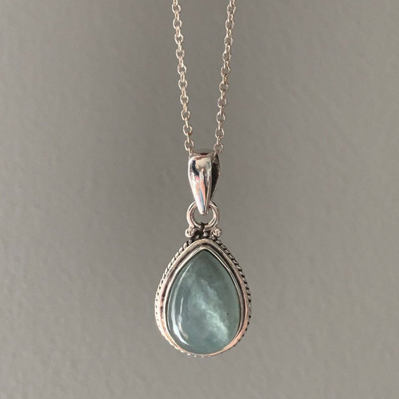 Green Stone Drop Silver Necklace