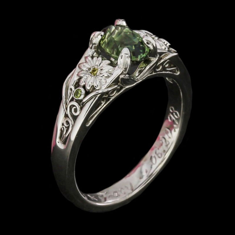 Olive Flower Glass Silver Ring