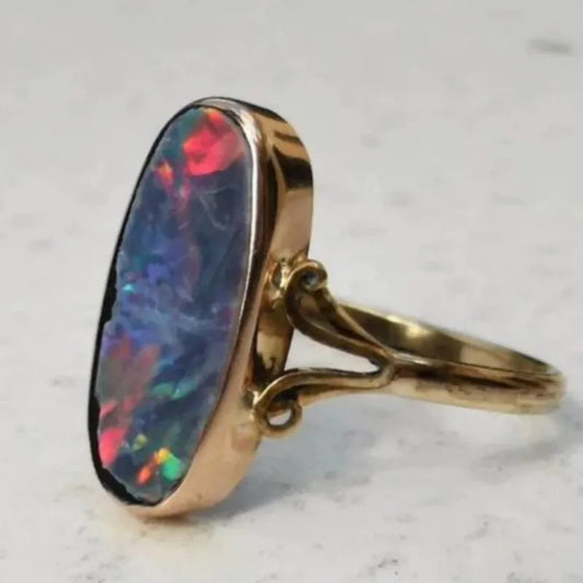 Vintage Colorful Opal Gold Ring