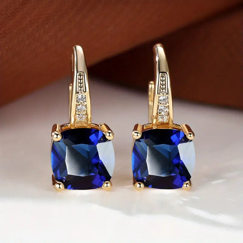 Mystic Sapphire Gold Hoop Earrings