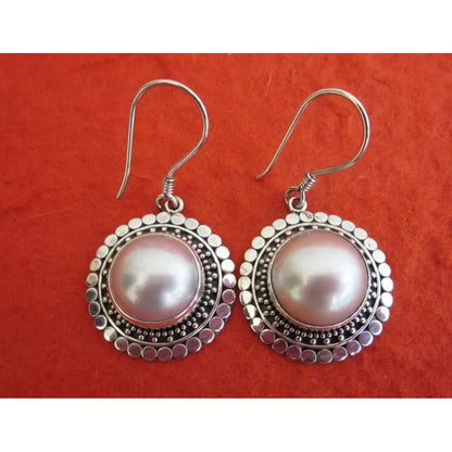 Vintage Inlaid Silver Pearl Earrings