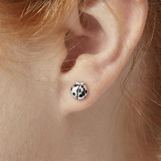 Silver Ladybug Earrings