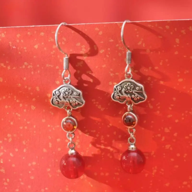 Pink Dangling Stone Silver Earrings