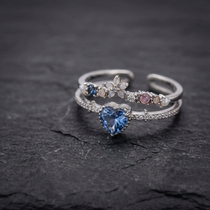 Adjustable Blue Stone Ring With Zirconia In Sterling Silver