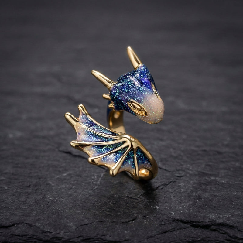 Adjustable Dragon Ring In Silver And Hand Painted Enamel