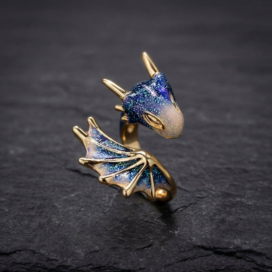 Adjustable Dragon Ring In Silver And Hand Painted Enamel
