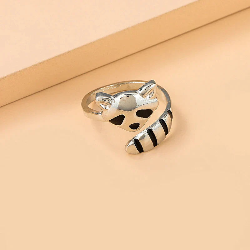 Adjustable Raccoon Ring In 925 Sterling Silver