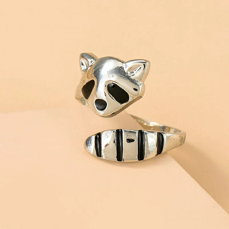 Adjustable Raccoon Ring In 925 Sterling Silver