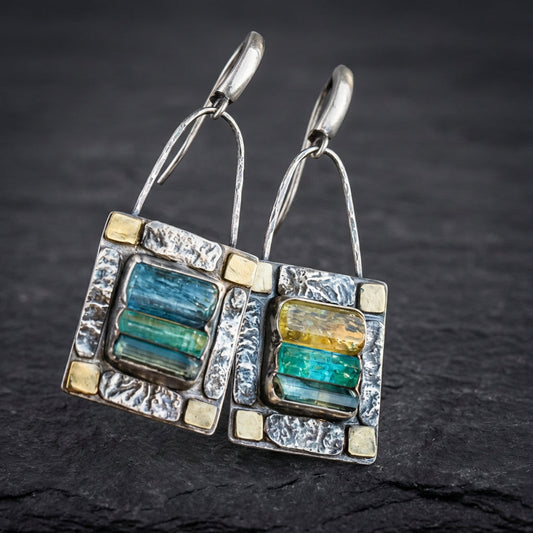 Blue Green Crystal Earrings