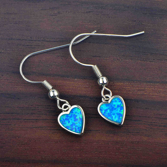 Blue Opal Heart Earrings