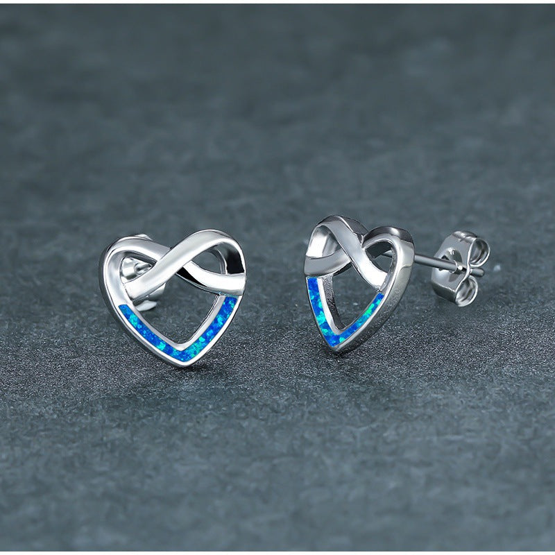 Blue Opal Heart Earrings
