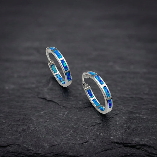 Blue Opal Hoop Earrings