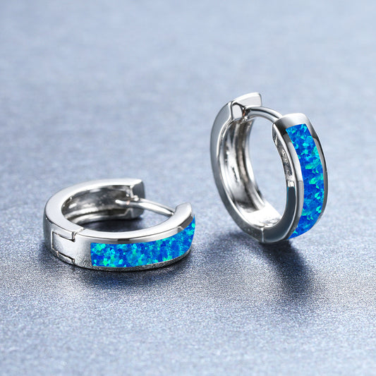 Blue Opal Hoop Earrings