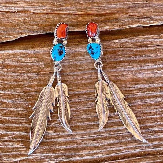 Bohemian Turquoise Feather Earrings