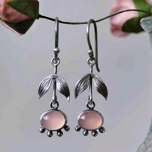 Boho Quartz Pendant Earrings In Silver