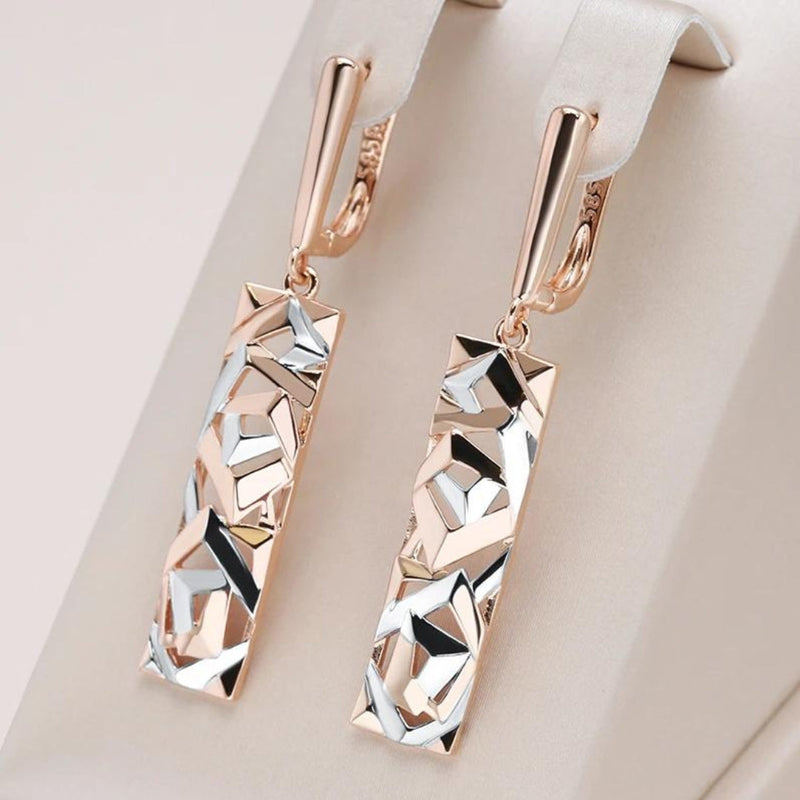 Elegant Geometric Rose Gold & Silver Bar Dangle Earrings