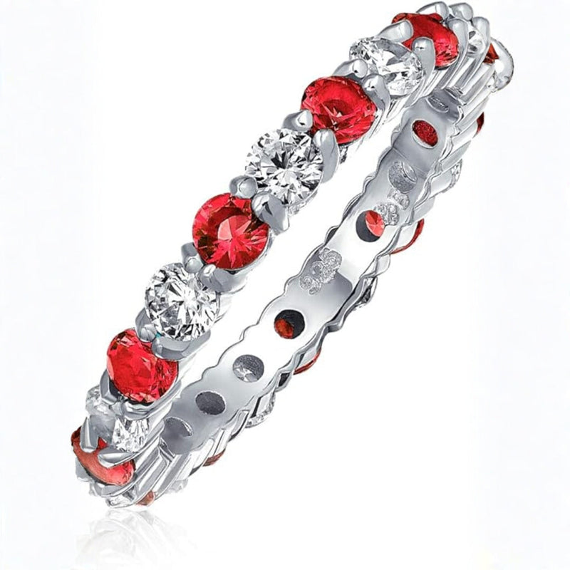 White Gold Band Ring With Ruby And White Stones