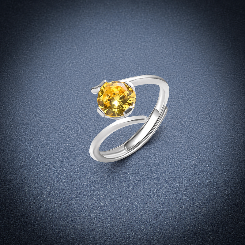 Irregular Orange Glass Silver Ring