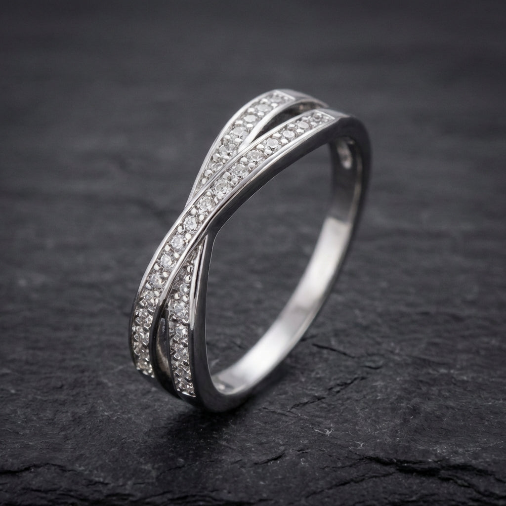 Classic Stacking Crossed Zircon Ring