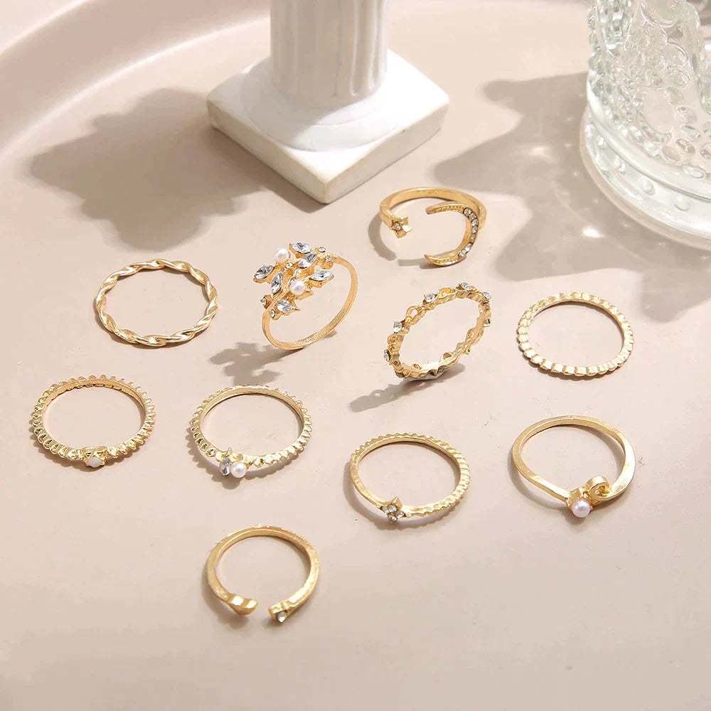 10 Pack Of Bohemian Silver And Gold Plated Rings