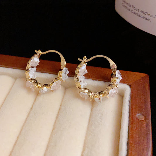 Crystal Beaded Gold Earrings